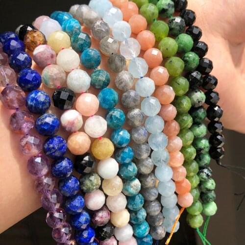 Natural Faceted Diamond Aquamarine Morganite SunStone Beads For Jewelry Making DIY Charm Bracelet Necklace Accessories 6 8mm 15"