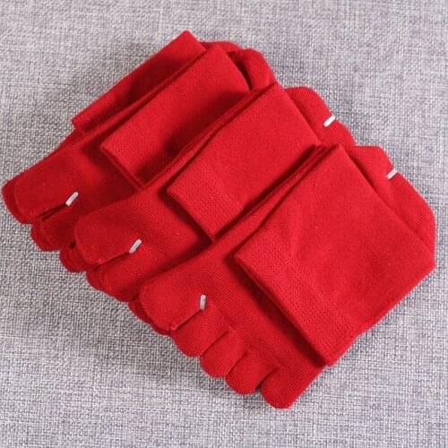 5 Pairs 10 Pairs/Lot Red Color Adult 5 Finger Short Socks Man Women Autumn And Winter Anti-Slip Cotton New Years Toe Socks