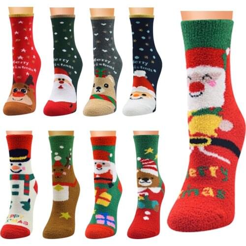 18 Patterns!Unisex Christmas Warm Socks Cute Deer Print Cotton Wool Warm Xmas New Year Party Mid Length Sock for Gift Sleeping