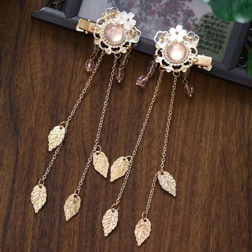 New Retro Chinese Hanfu Dress Hairpins Clips for Children Girls Long Tassels Flower Leaf Headpieces Gold Color Wedding Jewelry