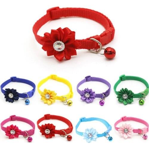 8 Colors Small Dog Cat Collars with Bell Pet Flower Diamond Collar Dog Necklace Soft Comfortable Adjustable Collar Pet Supplies