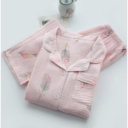 Womens Pajamas Set Double-layer Cotton Comfortable Loose Casual Two-piece Home Service