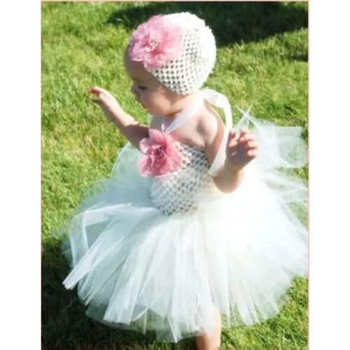 Cute baby dress with headband infant girls crochet 1layer tulle dress newborn birthday party costume tutus photography dress