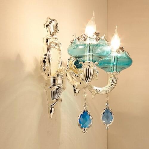 Luxury Silver Wall Light Villa Living Room Background Crystal Wall Lamp Bedroom Bathroom Light Hotel Club Blue Crystal Wall Lamp