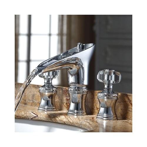 Luxury crystal dual handle solid brass copper chrome Basin faucet Bathroom cabinet Hot and cold water Waterfall faucet tap