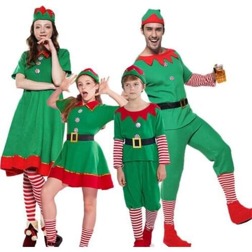 Christmas Elf Family Matching Costumes Santa Claus Boys Cosplay Clothes New Year Childrens Outfits Xmas Kids Girls Dresses