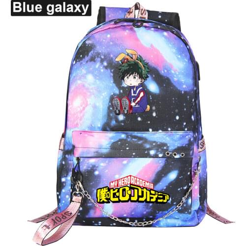 New Anime Backpack Boys Girls Kids School Bag My Hero Academia USB Backpack With Chain Canvas Men Women Bagpack Packsack Bookbag