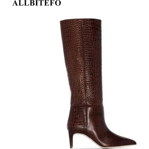 ALLBITEFO size 33-43 Lizard texture Microfiber women boots fashion sexy autumn winter women knee high boots riding boots