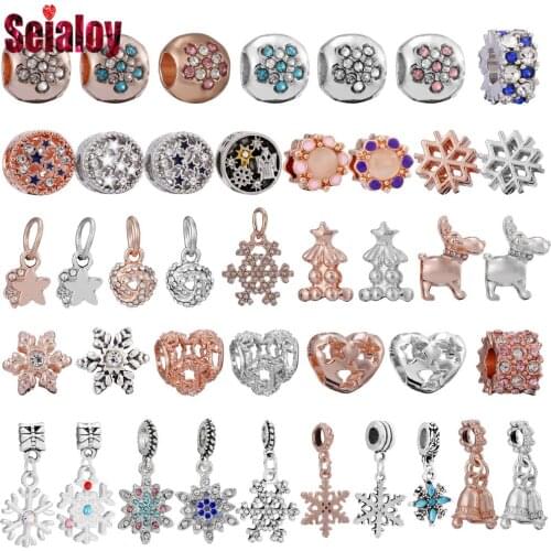 Seialoy 2pcs rose gold Christmas Theme bead Reindeer Christmas Tree Star Charm Fit Diy Xmas Bracelets Jewelry Making Accessory