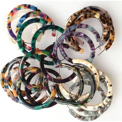 UJBOX 32 Styles Top Quality Acetate Hoop Earrings For Women Leopard Colored Pink Green Yellow Red Blue Acetic Acid Earrings