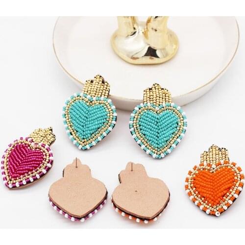 Rice beads heart shaped earrings Fashion temperament hand-stitched rice beads particles heart-shaped earrings 546