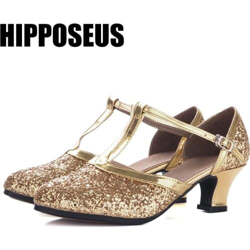 Latin-Dance-Shoes For Women Latin dance shoes Ladies Ballroom Modern Tango Dancing Shoes Gold/Silver Sequin Salsa Practise Shoes