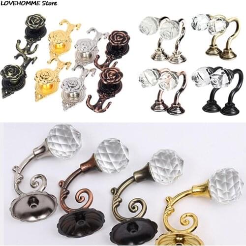 2pcs 3 syles Large Metal Crystal Glass Curtain Holdback Wall Tie Back Hooks Hanger Holder Curtain Rods Accessoires