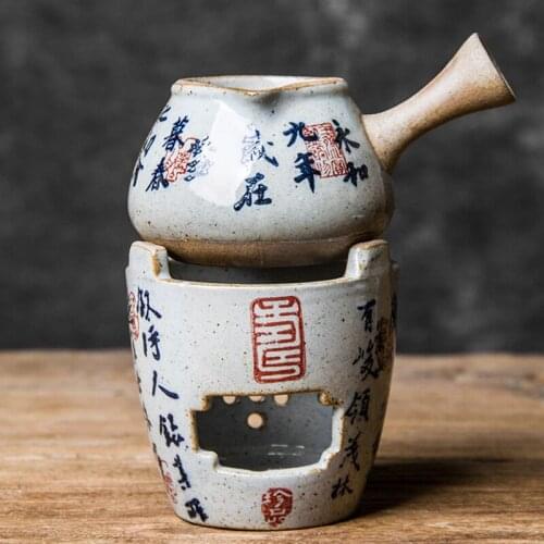 Vintage Pottery Teapot Warmer Chinese Calligraphy Kettle Stand Kung Fu Tea Ceremony Flat Heater For Tea Candle Holders Stove