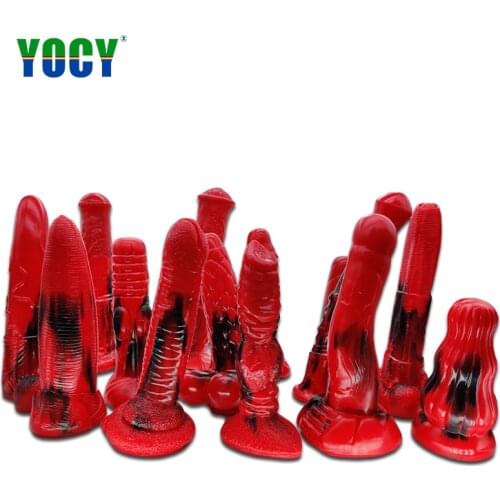YOCY Red And Black Animal Fantasy Dildo Huge Horse Fake Penis Realistic Silicone Anal Butt Plug Sex Toy For Women Masturbate