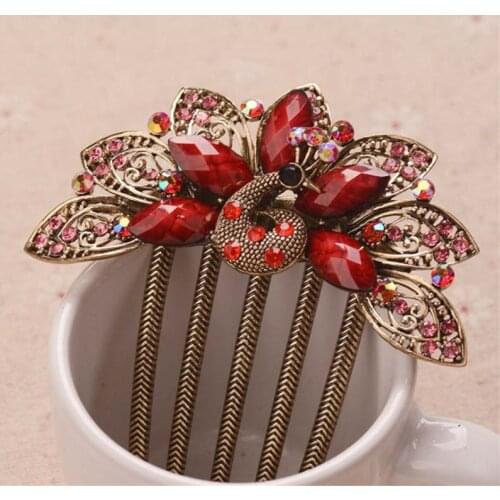 Beautiful Peacock Hair Combs Top Hair Jewelry Gifts Gold Metal Hairpin Resin Crystal Vintage Hair Clip Wedding Hair Accessories