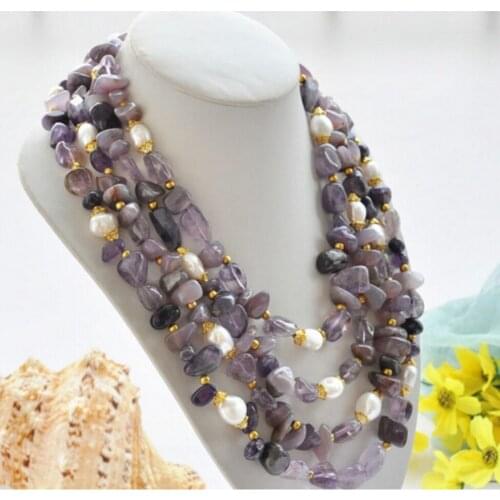 4row avender original s Amethysts white baroque PEARL NECKLACE