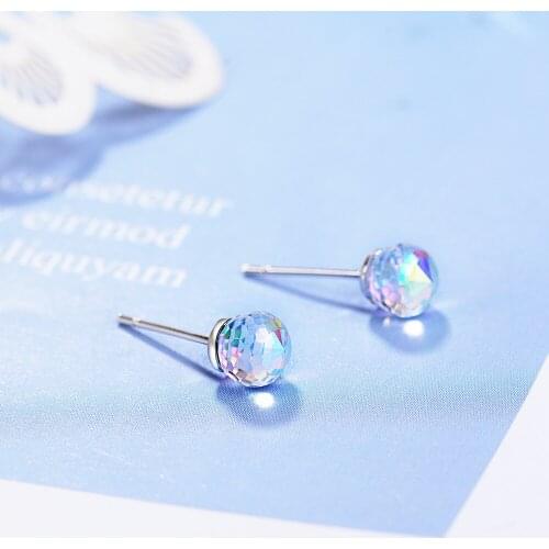 WYJZY Clear and exquisite artificial crystal stud earring simple temperament ladies student earrings boutique fashion jewelry
