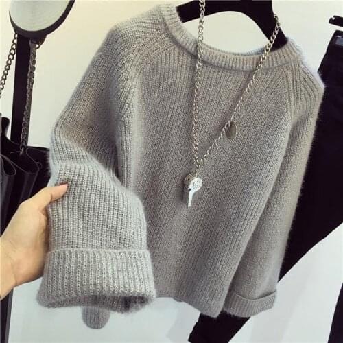 Korean Style Women Pullover Knitted Sweaters Solid Thick Sweaters for Autumn Winter Outwear