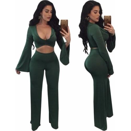 2019 Spring two piece set Women tracksuit Plus size Sexy Solid color Crop Top Tight cropped tops Long Pant