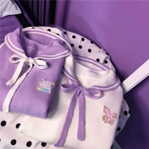 Unicorn Girl Cute Womens Knitted Sweater Loose Pullovers Sailor Collar Long Sleeve Fall,Winter Sweaters Cute Girls