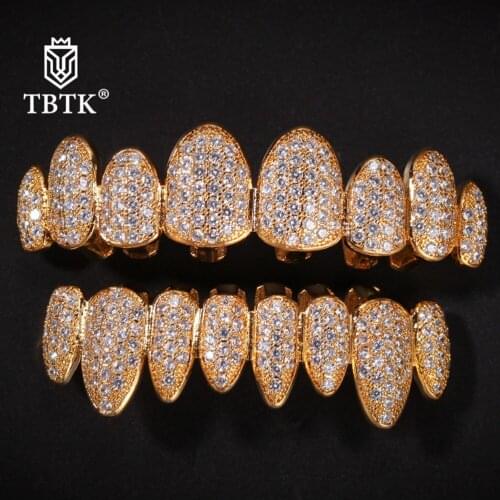 TBTK Unregular Canine Dental Grills Zircon Braces Punk Simple Luxury Style Body Jewelry Unisex Iced Out Gold Teeth Grillz Hiphop
