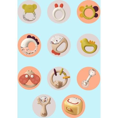 10pcs Cute Infant Newborn Cartoon Portable Soft Shaker Teether Gift Handbell Educational Baby Rattle Toy Set Toddler Development