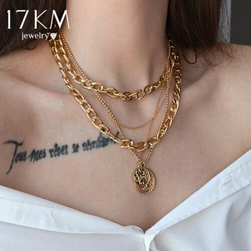17KM Trendy Multilayered Coin Pendant Necklace For Women Fashion Gold Thick Chunky Chain Choker Necklace Jewelry Party