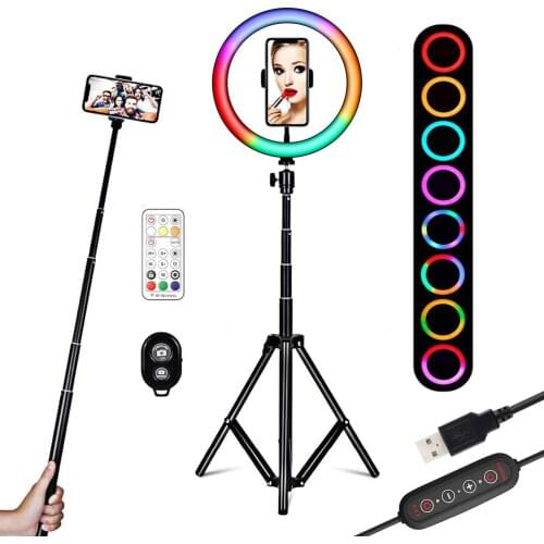 20cm/26cm RGB Ring Light LED Fill Light Dimmable USB Powered with Tripod Light Stand Remote Control for Live Video Ring Light