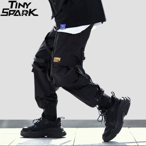 2021 Hip Hip Pants Jogger Streetwear Cargo Pants Pockets Swag Ribbon Harajuku Men HipHop Trousers Joggers Ankle Length Pants