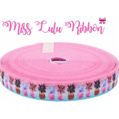5/8"16mm stripe and pink pineapple fruite printed fold over elastic ribbon diy hair bows party decor 10 yards MD170509-75-7150