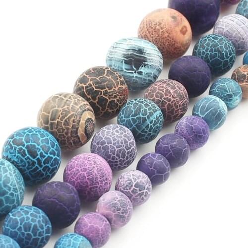 6 8 10mm 15'' Frosted Colorful Fire Dragon Veins Agate Gem Stone Beads For Jewelry Making Needlework DIY Charm Bracelet Necklace