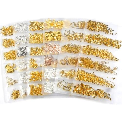 6 Grid/Pack Mixed Size 3D DIY Hollow Metal Frames Nail Art Decorations 3-9mm Gold Silver Rivets Manicure Accessories Nail Decor