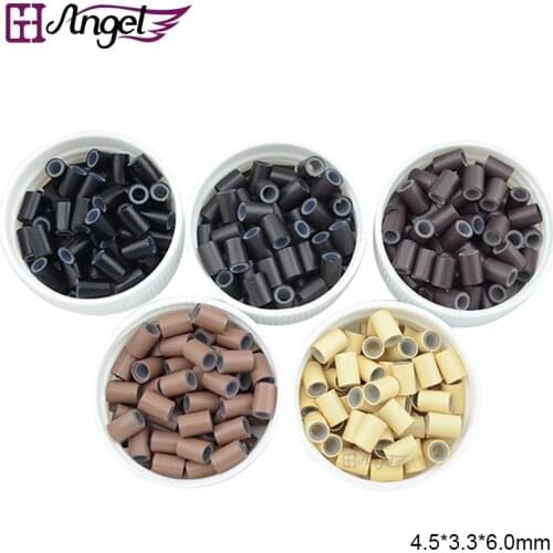 Angels 500pcs 4.5*3.3*6.0mm Copper Lined Silicone Tubes Micro Loop Links/Beads Hair Ring for Hair Extensions Braids Tools #Brown