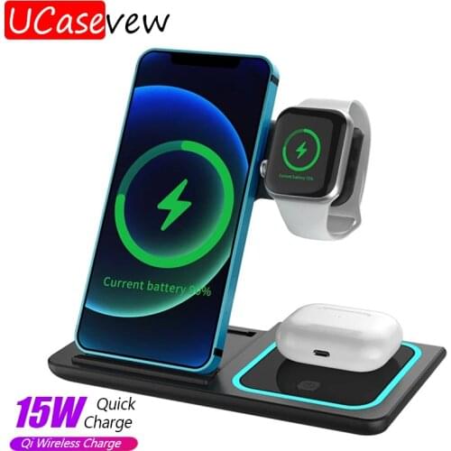 Wireless Charger Dock 15W Fast Wireless Chargers For iPhone 12 11 Samsung Galaxy S21 S20 for iWatch Airpods Pro charging Station