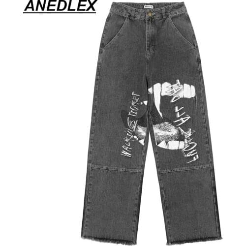 Hip Hop Men Denim Pants Streetwear Harajuku Letter Print Stitching Jeans Baggy Denim Pants 2021 Autumn Fashion Casual Trousers