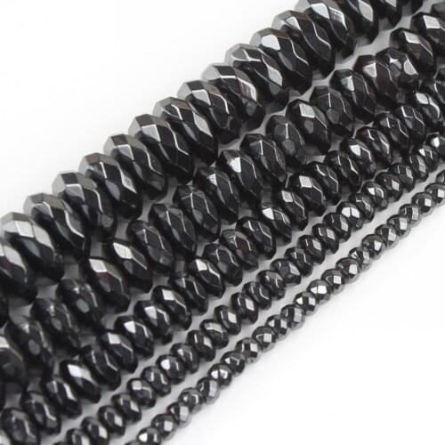 Natural Stone Faceted Black Hematite Rondelle Beads For DIY Jewelry Making Bracelet Accessories 15'' 4x2/3x2/6x3/8x4/10x4mm