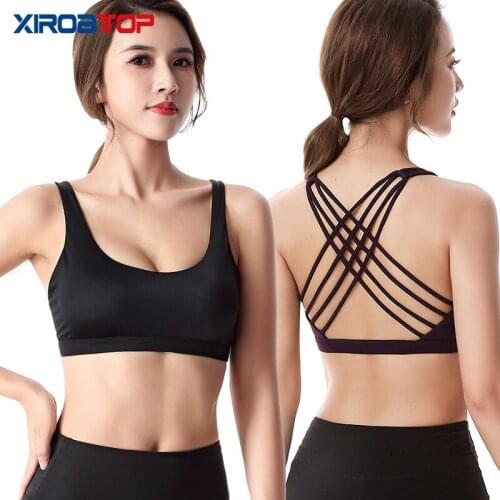Hot Sale Shockproof Cross Straps Running Gym Sport Bras Top Fashion Women Push Up Workout Fitness Yoga Crop Tops Brassiere