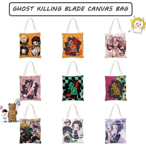Demon Slayer Kimetsu No Yaiba Tanjirou Nezuko Kids Shoulder Bags Cartoon Anime Manga Canvas Bag Student Supplement Study Bag