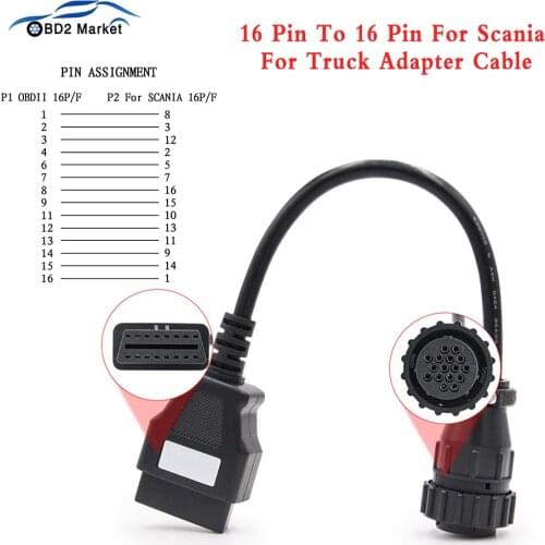 For SCANIA 16 pin to OBD 2 16pin compatible and for TCS Diagnostic tools obd2 connector OBD OBD2 Extension cable