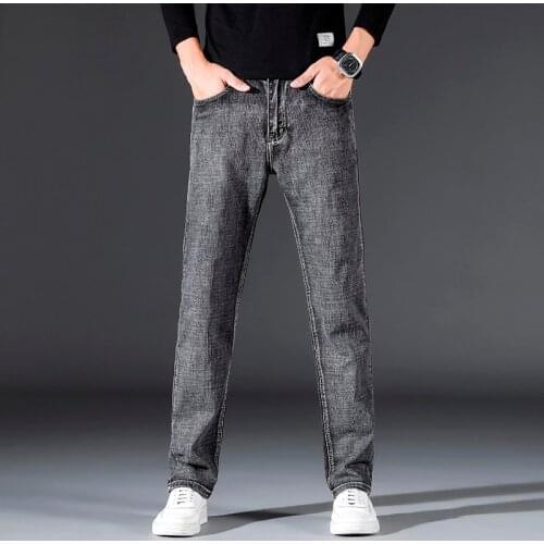 2021 SULEE Brand Blue Jeans New Business Casual Fashion Elastic Straight Denim Pants Male Brand Trousers Grey Blue colors
