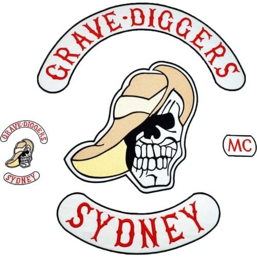 Grave diggers SYDNEY MC FULL SET Embroidered punk biker Patches Clothes Stickers Apparel Accessories Badge 7 pcs /sets
