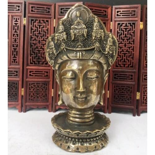 China brass archaize Guanyin bodhisattva head crafts statue