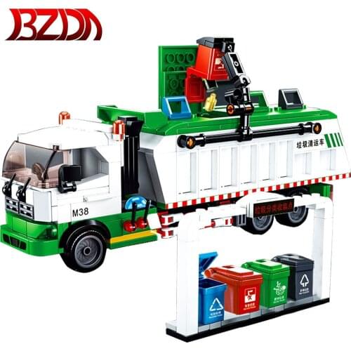BZDA City Garbage Classification Truck Car Building Blocks 100 Cards Bricks Truck Car Model Educational Toy 432 pcs for Children