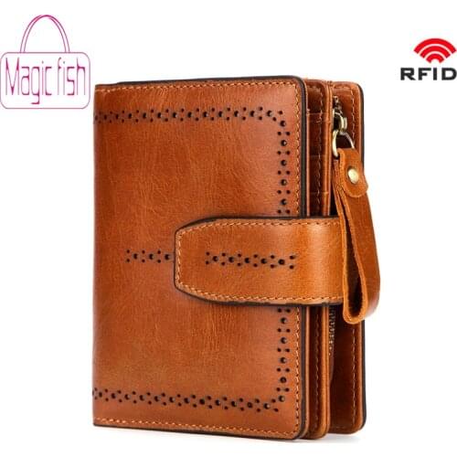 2020 Muurdde RFID Fashion Hollow Out Genuine Leather Women Wallet And Purses Coin Purse Female Small Portomonee Lady Money Bag