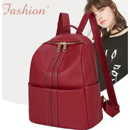 Red Women Backpack for Girls PU Leather Small School Bag Thread Backpacks Female Anti Theft Bagpack New Lady Waterproof Rucksack