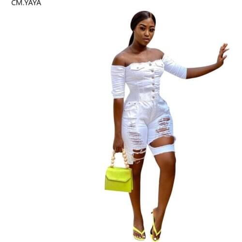 2020 Summer Women Playsuits Jumpsuits Slash Neck Denim Street Rompers Sexy Night Club Party Bandage One Piece Outfits GL5138