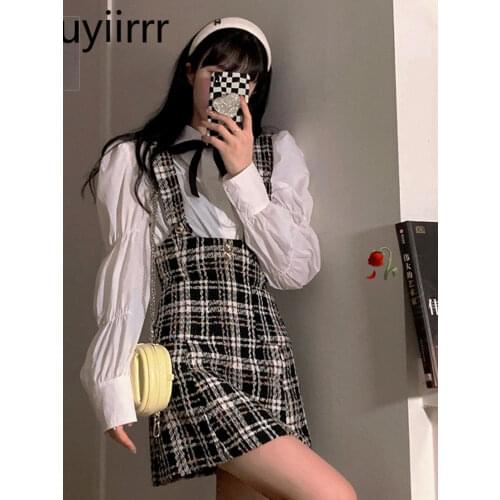 Little Small Camisole Chic Korea Japan Style Clothes Christmas New Year Cute Sweet Girl Plaid Shirt Dress Women Matching Outfits