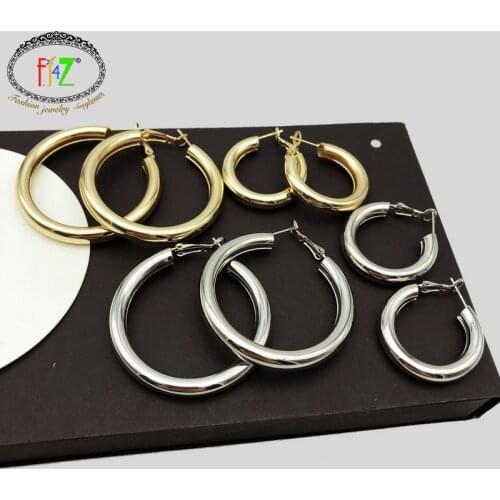 F.J4Z Fashion Big Circle Hoop Earrings for Women Simple Metal Round Earrings Minimalist Jewelry Dropship