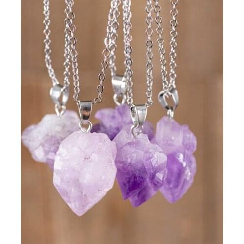 Natural Stone Purple Pendant Necklace Amethysts Crystal Brazil Druzy Irregular Shape Lavender Chakra Jewelry Necklace